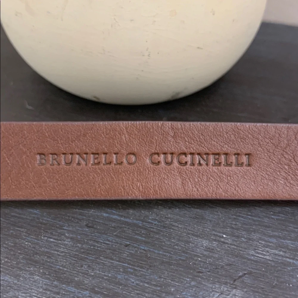 Brunello Cucinelli Brown Leather Keychain with Silver Hardware